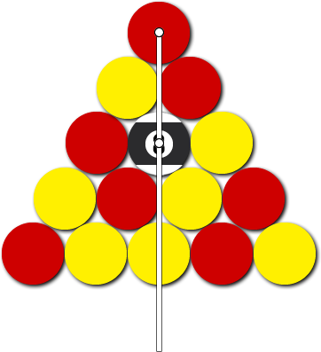 Correct racking sequence of red and yellow balls with the eight-ball in the centre of the third row